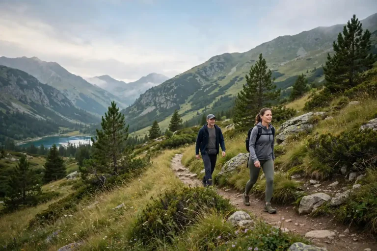 Person walking briskly outdoors on a trail for daily exercise