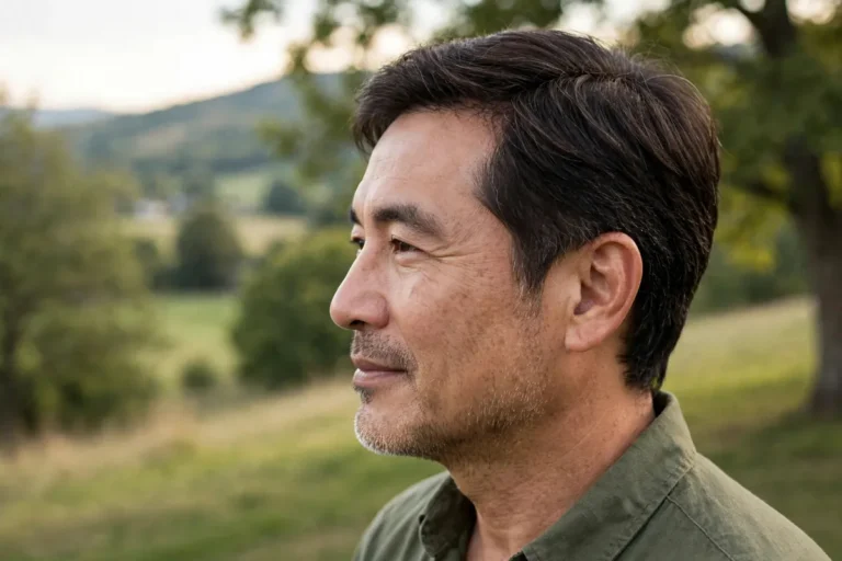 Man with natural full hair showing healthy hairline after FUE hair transplant