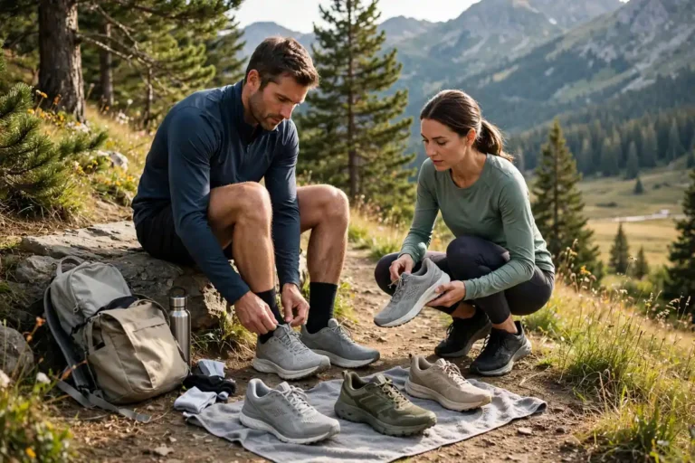 Runner trying on running shoes to find the right fit