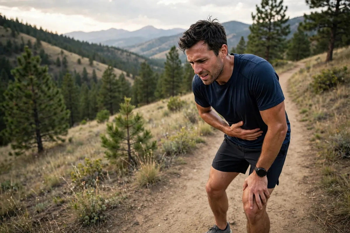 Runner slowing down and holding side during a side stitch