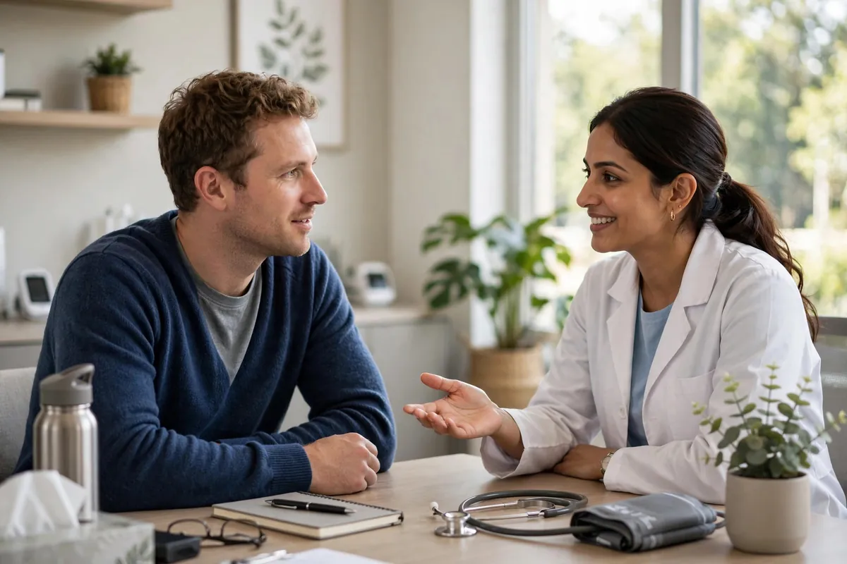 Doctor consulting a patient during a routine health checkup in a bright clinic