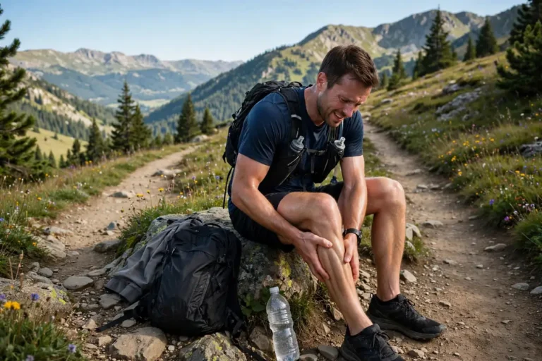 Athlete stretching a leg cramp during exercise