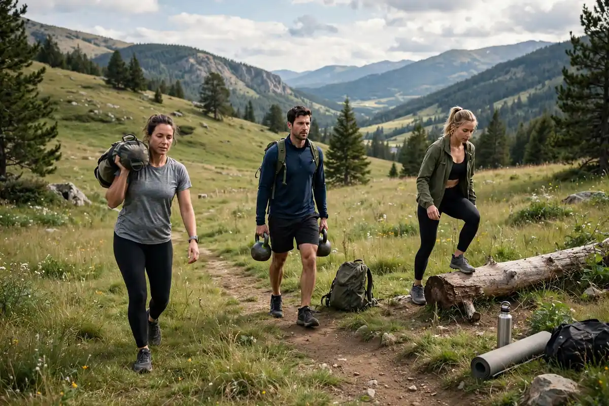 Person doing a kettlebell carry as functional fitness training