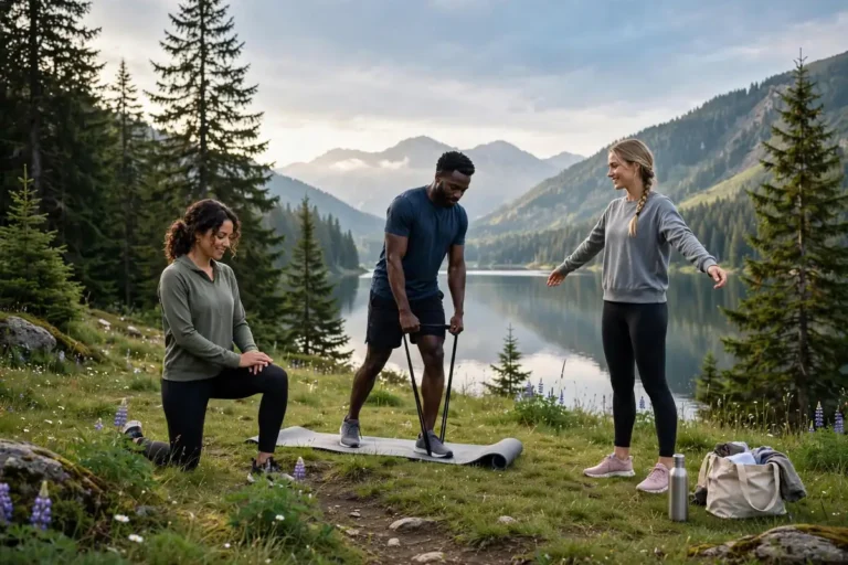 Beginner following a simple sustainable workout plan at home