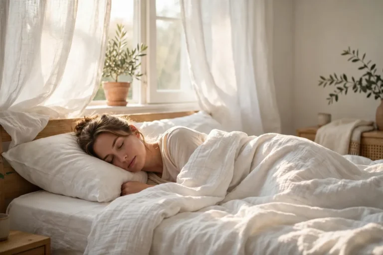 Person waking up rested in morning sunlight after recovering from sleep debt