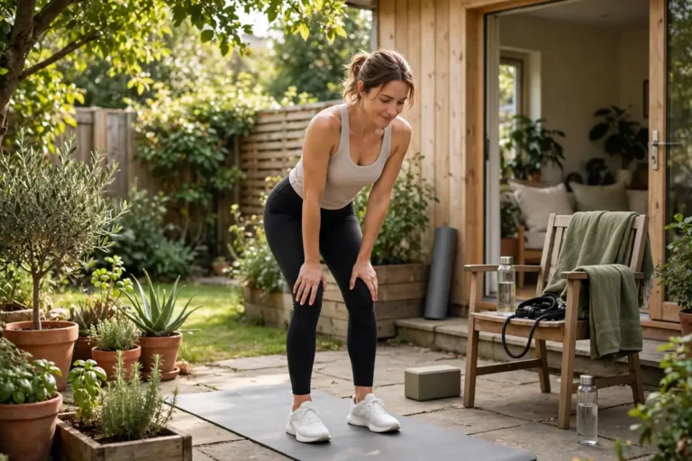 Beginner doing a home workout routine with minimal equipment